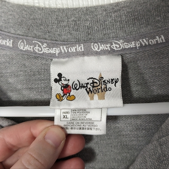 Retro Walt Disney World‎ Embroidered Logo Grey Knit Polo Top Size Men's XL - Picture 2 of 7